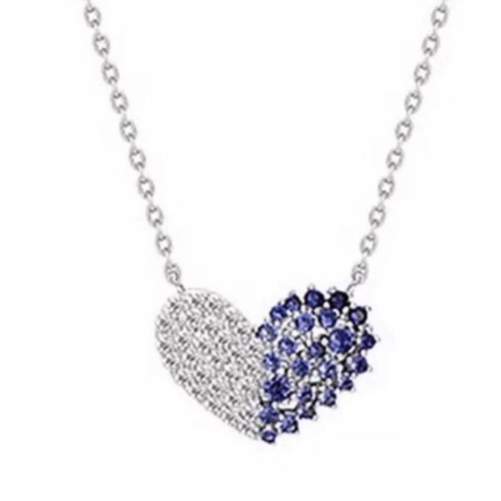 Sterling Silver Heart Pendant Necklace with Blue Stones